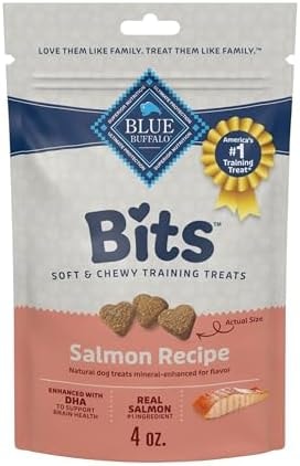 Blue Buffalo Bits Soft Dog Treats for Training, Made with Natural Ingredients & Enhanced with DHA, Salmon Recipe, 4-oz Bag