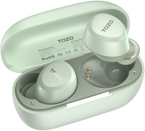 TOZO A1 Wireless Earbuds Bluetooth 5.3 Light Weight in Ear IPX5 Waterproof Headphones 2 Mic for AI Calls, Immersive Premium Sound Bass Headset with Charging Case, 32 Presets EQ Customization via App