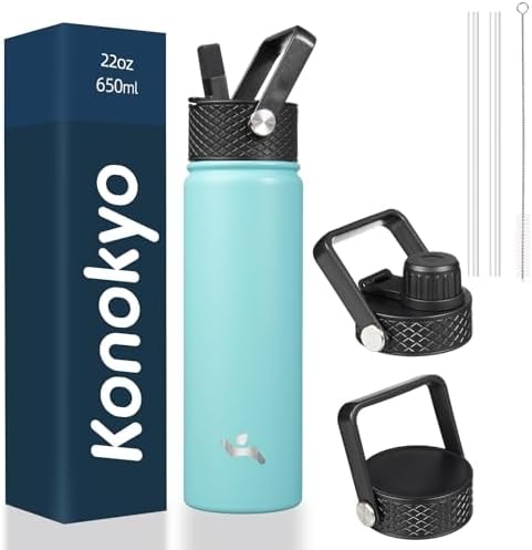 Konokyo 22 oz Insulated Stainless Steel Water Bottle with Straw Lid