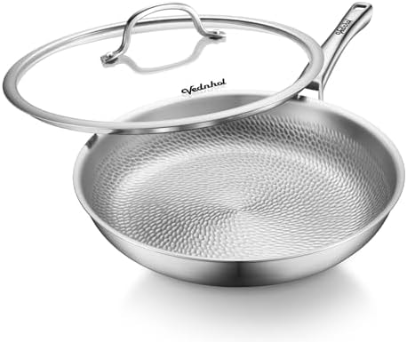 VEDNHOL Titanium Pans for Cooking, 12 Inch Non-Toxic Skillet with Lid