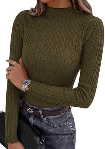 PRETTYGARDEN Women's Long Sleeve Shirts Fall Fashion Mock Neck Cute Tops