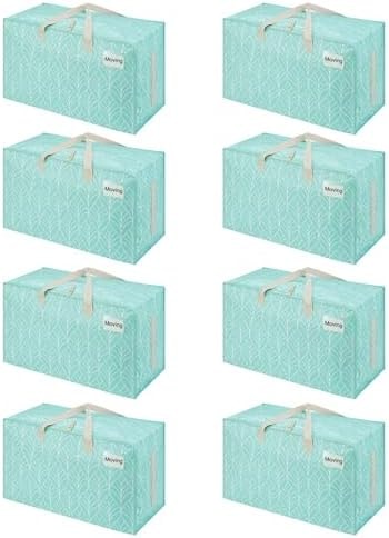 VENO 8 Pack Extra Large Heavy Duty Moving Bags with Wide Opening & Reinforced Handles, Reusable Storage Tote Bags with Strong Zippers for Clothes, College Dorm Essentials & Moving Supplies