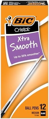 BIC Cristal Xtra Smooth Black Ballpoint Pens, Medium Point, 12-Count Pack