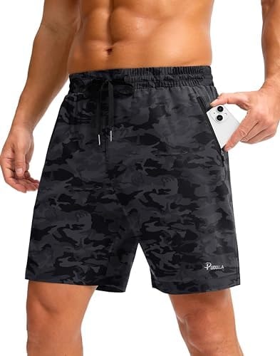 Pudolla Men's Workout Shorts Quick Dry Running Summer Shorts Sports Athletic Gym Shorts with Pockets(Black Camo XXL)