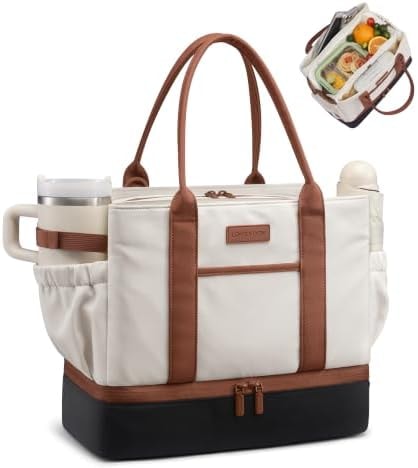 LOVEVOOK Insulated Lunch Bag Women with Triple Compartments & Bottle Holder