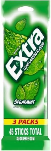 EXTRA Spearmint Sugar Free Chewing Gum, 3 Pack Bulk Gum (45 Sticks Total), Long-Lasting Fresh Breath, Individually Wrapped