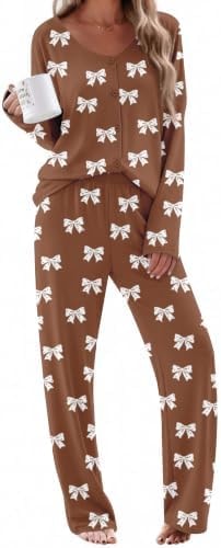 Ekouaer Womens Pajama Sets Button Up Long Sleeve Lounge Set Soft V Neck Pj