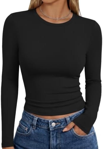 Trendy Queen Womens Long Sleeve T Shirts Fall Basic Tops Black M