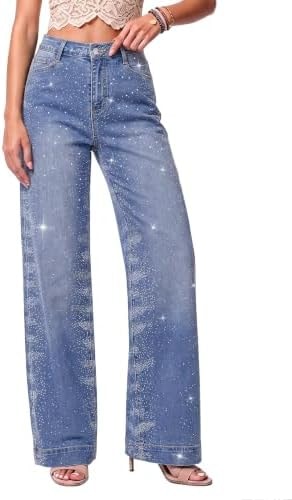 luvamia Western Jeans for Women Denim Lakeside Blue Womens Wide Leg Pants
