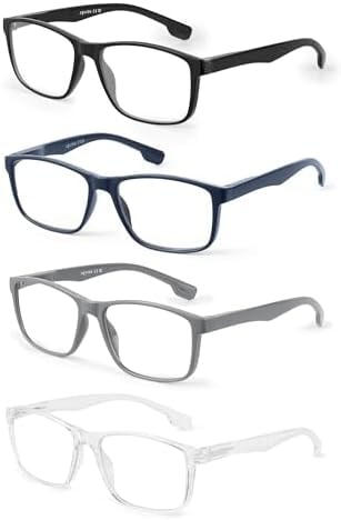 JOLISU 4 Pack Reading Glasses for Men Blue Light Blocking with Spring Hinge, Anti Eyestrain/UV Large Wide Square Readers for Men +3.00