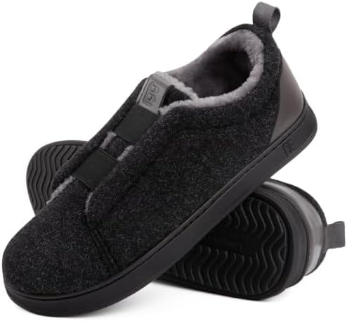 LongBay Men's Slippers Warm House Shoes Winter Indoor Outdoor Black US11-12