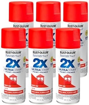 Rust-Oleum 334084-6PK Painter's Touch 2X Ultra Cover Spray Paint, 12 oz, Satin Poppy Red, 6 Pack