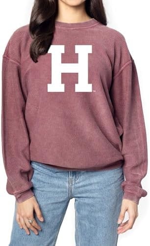 chicka-d Women's Oversized Original Corded Crew Fleece Sweatshirt NCAA Primary Team Icon Team Color, Harvard Crimson, Maroon, Medium