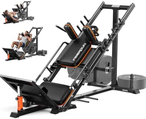 FEIERDUN Leg Press Hack Squat Machine Combo, Home Gym Workout Equipment 45° Compact, Full ROM Leg Exercise with ATG Wedge and Weight Storage, Ultra Smooth Quiet Zero-Maintenance POM Roller System