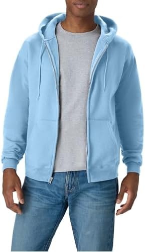 Hanes Men's Full-Zip Eco-Smart Hoodie, Light Blue, Large
