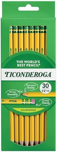 Ticonderoga Wood-Cased Pencils, Pre-Sharpened, #2 HB Soft, Yellow, 30 Count