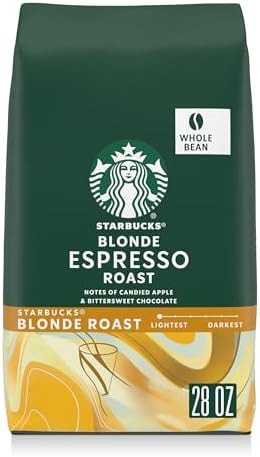 Starbucks Whole Coffee Beans, Starbucks Blonde Espresso Roast Hot or Iced Coffee, 28 oz