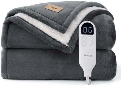 Bedsure HeatX Heated Throw Blanket, Electric Blanket with Preheat, Grey