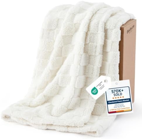 Bedsure Checkered Soft Cozy Throw Blanket for Couch, White,50"×60"