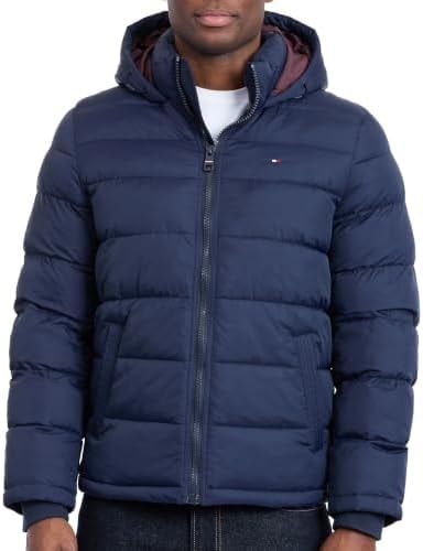 Tommy Hilfiger Men's Classic Hooded Puffer Jacket (Standard and Big & Tall), Midnight, X-Large