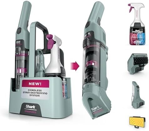 Shark StainForce Cordless Spot Cleaner, Dual-Activated Easy Spray Formula, OXY-Powered Stain Cleaning, Indoor + Outdoor, Carpets, Upholstery, Car Seats & Stairs, Pet Urine & Odor Remover, HX101
