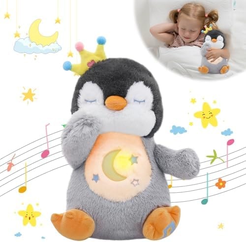 MIAODAM Soothing Breathing Penguin Plush with Relaxing Music, Hugging Toy