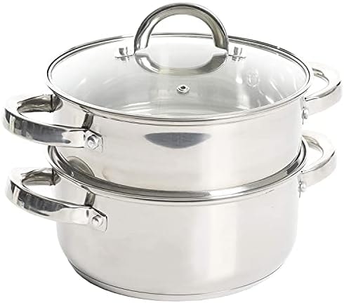 Oster Dutch Oven with Steamer Basket 3-Quart - Sangerfield Stainless Steel, Stovetop Steamer for Vegetables, Rice & Tamales, Dishwasher Safe