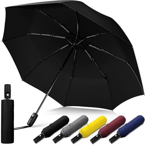 Compact Travel Umbrella for Rain & Sun, 42" Folding Small Umbrella, Black