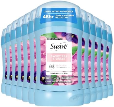 Suave Women's Invisible Antiperspirant, Sweet Pea & Violet, 1.2 oz, 12-Pack