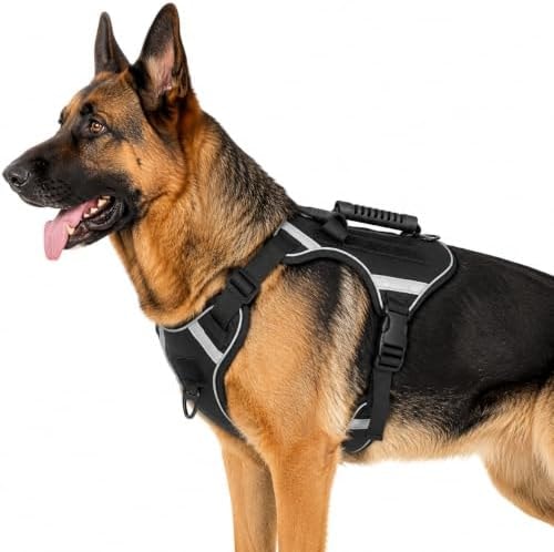 PETNOME Tactical Dog Harness with Handles and Loop Panel,No Pull Tactical Dog Vest with Molle System, Adjustable Reflective Pet Vest for Walking Hiking Training Black L