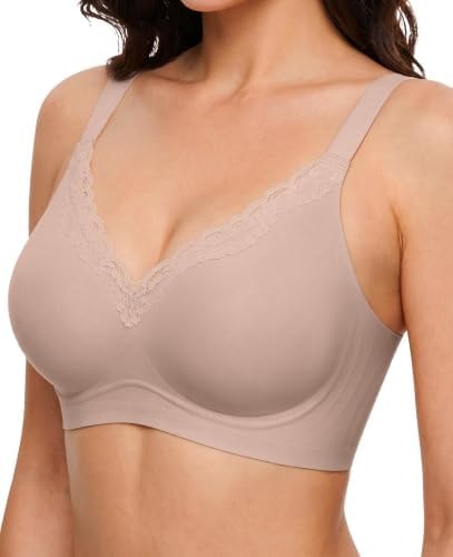 As Fairy Jelly Bras for Women No Underwire V-Neck Lace Trim Wireless Bra