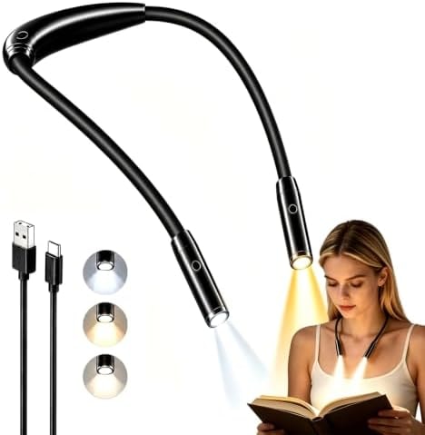 YEELIGHT Neck Light for Reading at Night, 3-Color & 4-Brightness Book Light, Rechargeable 1000mAh USB-C Reading Light, Ultra-Light Weight 110g Hands Free for Bed, Knitting, Repairing