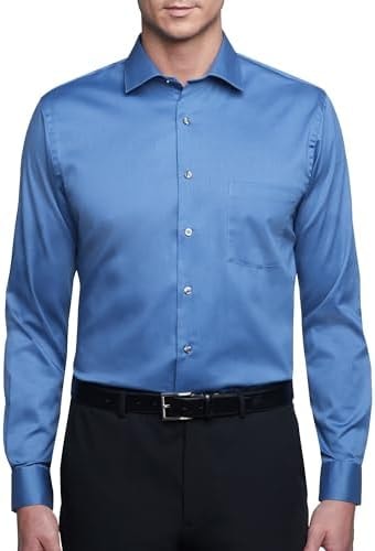 Van Heusen mens Regular Fit Flex Collar Stretch Solid Dress Shirt, Dusty Blue, 17 Neck 32 -33 Sleeve US