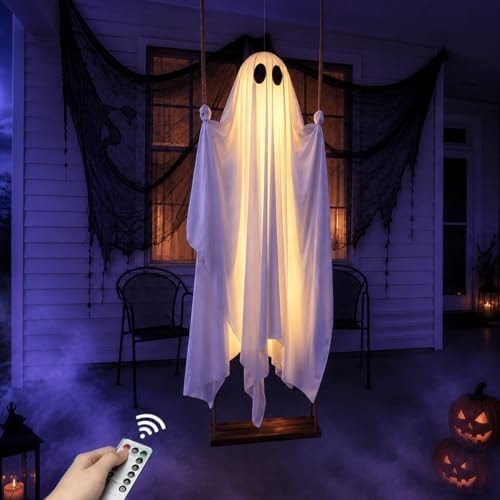 Large 5ft Pre-Assembled Hanging Swing Ghost Halloween Decorations Outdoor