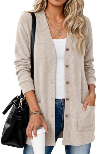 LILLUSORY Lightweight Long Cardigan for Women Fall Outfits CoffeeGrey M