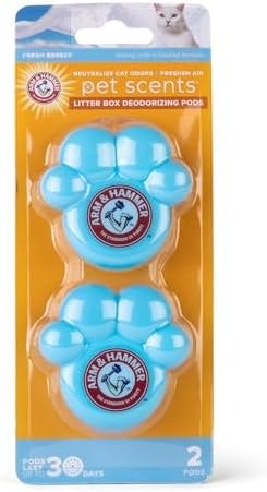 Arm & Hammer Pets Cat Litter Box Deodorizer Pods, Adhesive Odor Absorbing Gel Pods with Fresh Breeze Scent for Litter Pan Area, Easy Stick On Cat Box Freshener, 2 Pcs/Pack