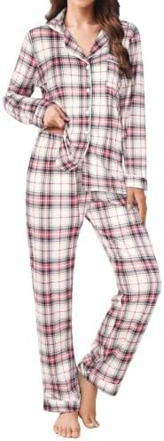 Ekouaer Womens Pajamas Set Button Down Long Sleeve Top & Pants Lounge Sets