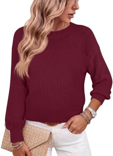 ANRABESS Women’s Fall Cropped Long Sleeve Sweaters Wine Red S