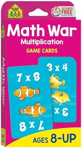 School Zone Math War Multiplication Game Cards: 56 Cards, 3rd Grade, 4th Grade, 5th Grade, Math Games, Beginning Algebra, Multiplication Facts & Tables, Ages 8+
