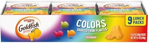 Goldfish Colors Cheddar Crackers, Snack Pack, 0.9 oz, 9 CT Multi-Pack Tray
