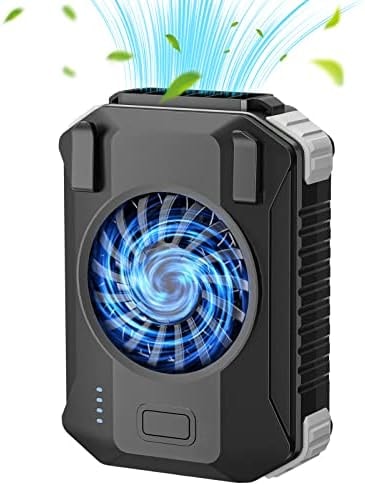 HandFun 10000mAh Portable Waist Fan with Charger & Flashlight - 3-Speed Strong Airflow, Shirt Fan Clip-On Belt for Outdoor Work, Construction, Hiking, Cooling (Black)
