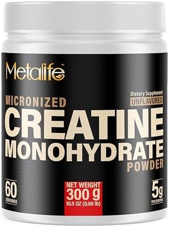 METALIFE 100% Pure Creatine Monohydrate Powder 60 Servings, Canada-Made, Micronized Powder, Muscle Growth, Unflavored, Ideal for Athletes & Fitness Enthusiasts, Third Party lab Tested, Vegan, 300 g