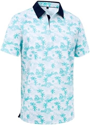 Mens Polo Shirts Stretch Dry Fit Printed Golf Shirt Summer Party Beach Tops