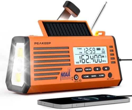 Peakeep Emergency Radio NOAA Weather Alert Battery Solar Crank Powered