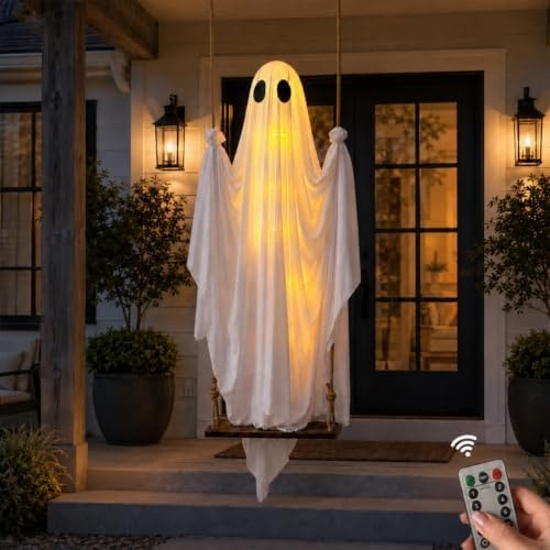 Outdoor Halloween Ghost Decorations,Halloween Swinging Ghost Outdoor Decor