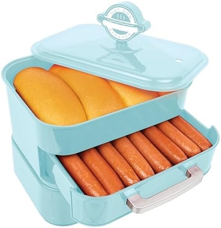 Nostalgia Diner Style Hot Dog Steamer – 8 Hot Dog and 4 Bun Capacity – Perfect for Breakfast Sausages, Brats, Vegetables, or Fish – Aqua