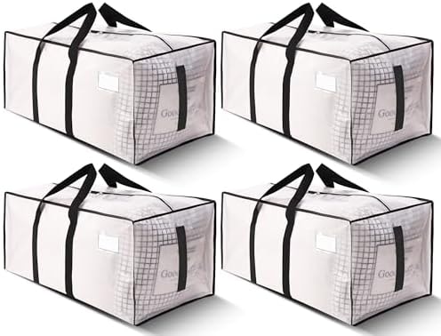 HOMESURE Supports 200lbs Heavy Duty Moving Bags - Strong Zipper & Wrap-Around Handles - Water-Resistant Storage Totes, Durable Alternative to Moving Boxes - 4 Pack - Semi-Transparent
