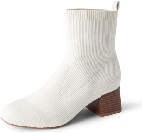 Amazon Essentials Women's Knit Stretch Ankle Boots, Ivory, 13