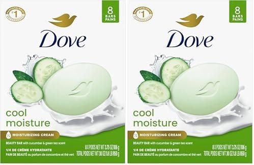 Dove Beauty Bar Soap Cool Moisture Cucumber & Green Tea Scent,for Refreshed Skin,Leaves Skin Refreshed 3.75 oz,(Pack of 16)