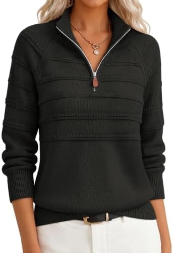Lazysmile Cozy Sweaters for Women Trendy Quarter zip Pullovers Black